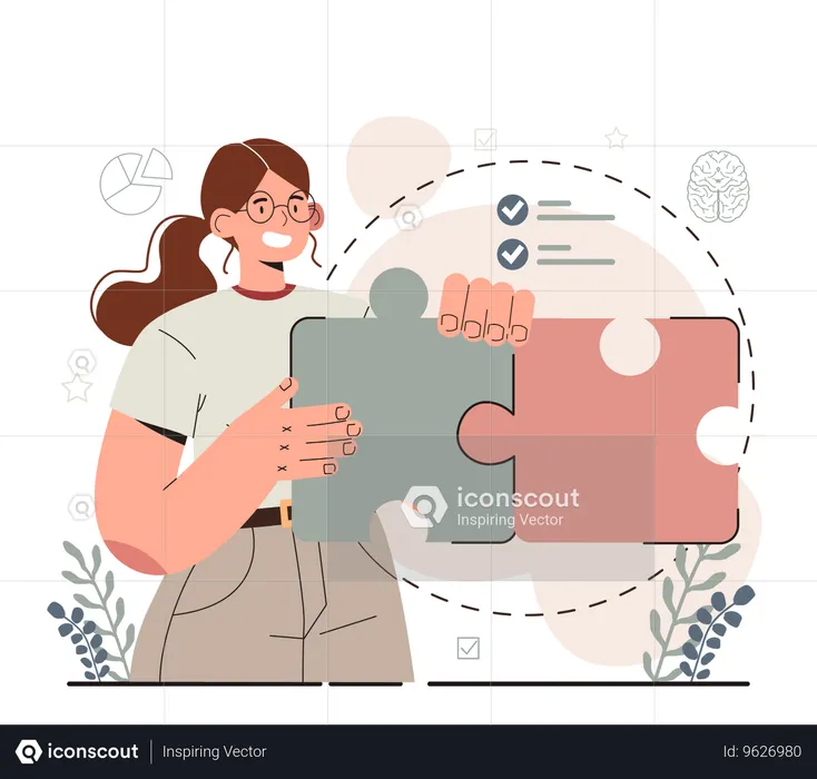 Girl holding jigsaw puzzle  Illustration