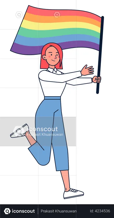 Girl holding LGBT Flag  Illustration