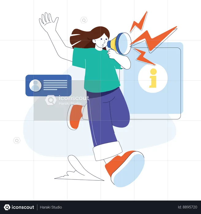 Girl holding megaphone while announcing Information  Illustration