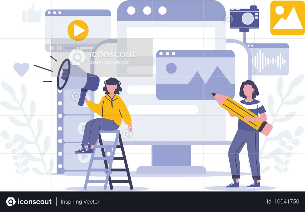 Girl holding megaphone while doing video marketing  Illustration