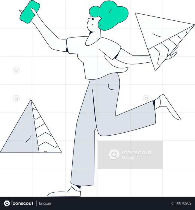 Girl holding mobile and running  Illustration