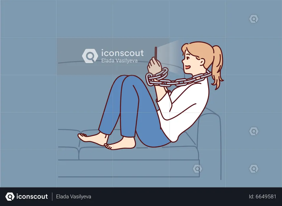 Girl holding mobile and watching in it  Illustration