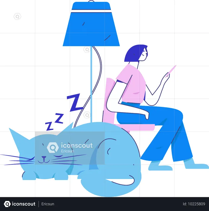 모바일로 채팅하는 동안 모바일을 들고 있는 소녀  일러스트레이션