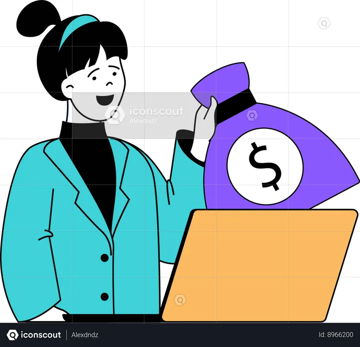 Girl holding money bag  Illustration