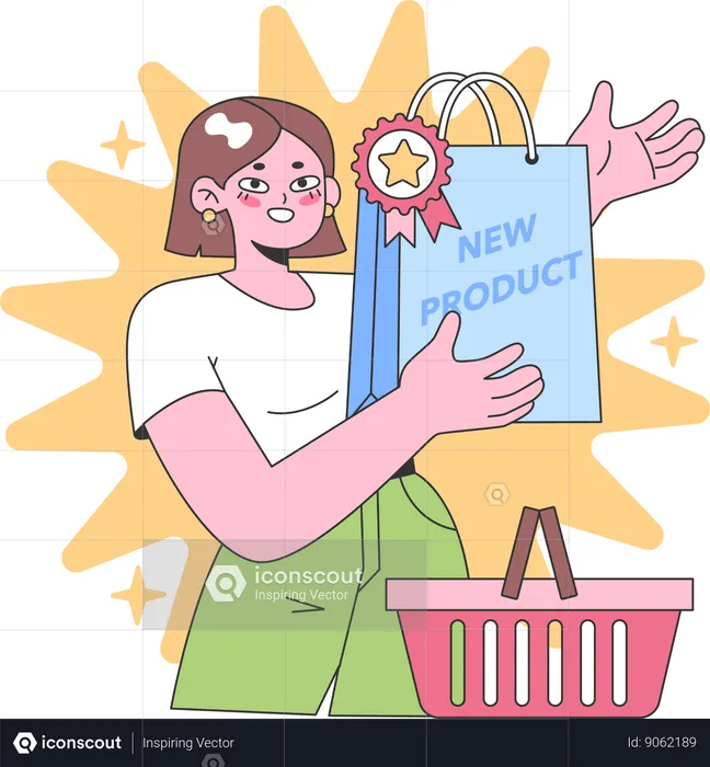 Girl holding new product  Illustration