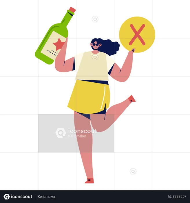 Girl holding No Alcohol board  Illustration