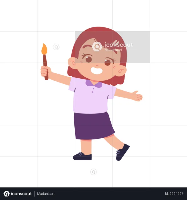 Girl Holding Paint Brush In Right Hand  Illustration
