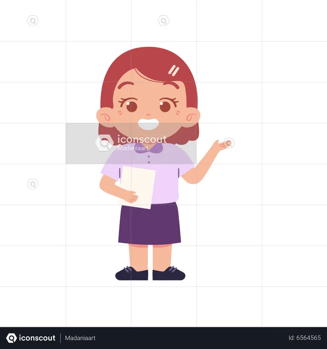 Girl Holding Paper While Showing Something Right  Illustration