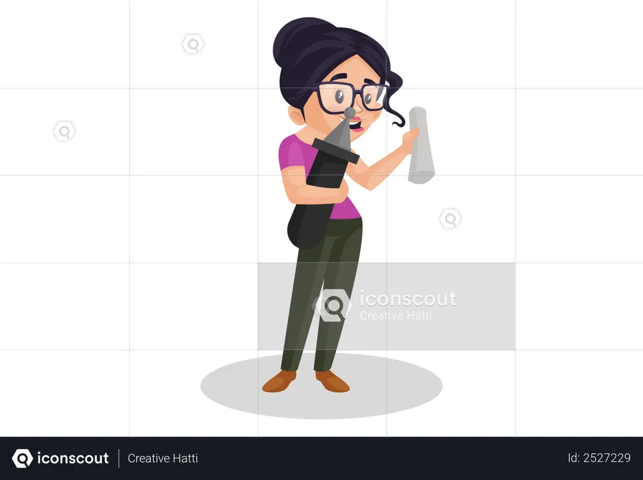 Girl holding pen in her hand  Illustration