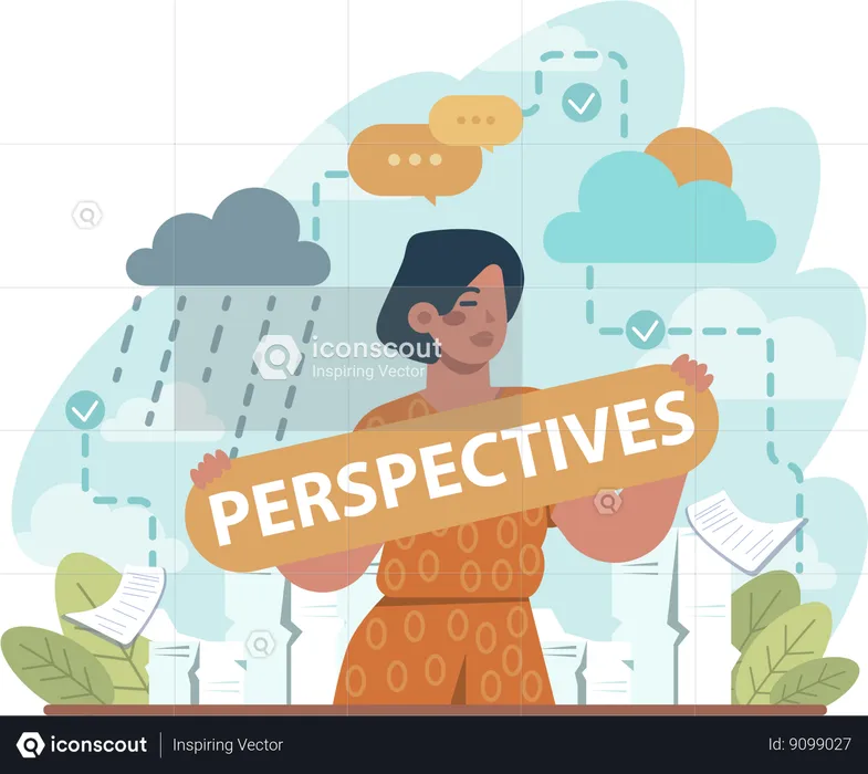 Girl holding perspectives board  Illustration