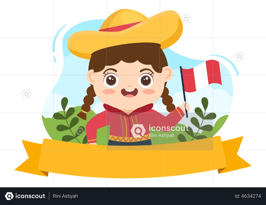 Girl Holding Peru Flag on Independence day  Illustration