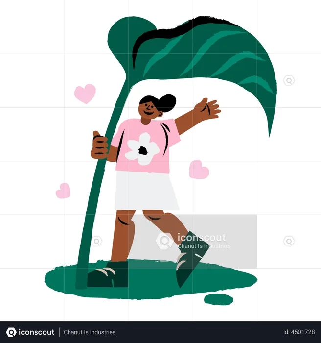 Girl holding plant leaf  Illustration