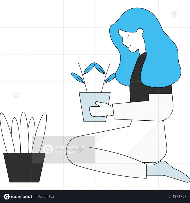 Girl holding plant pot  Illustration