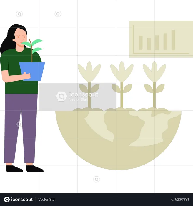 Girl holding plant pot  Illustration