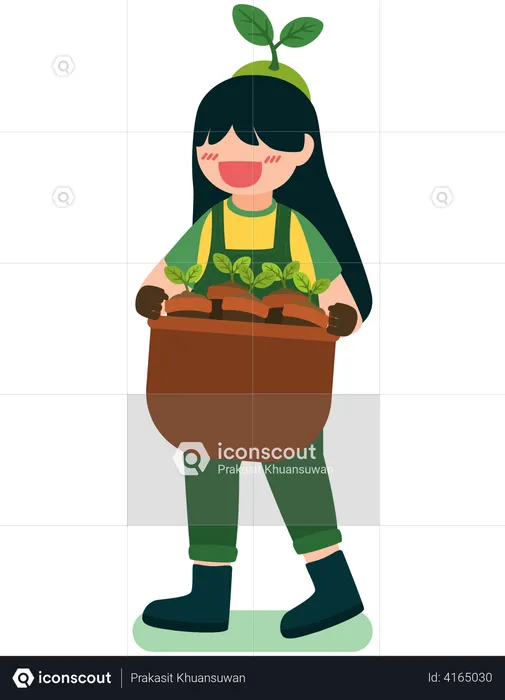 Girl holding plants pot  Illustration