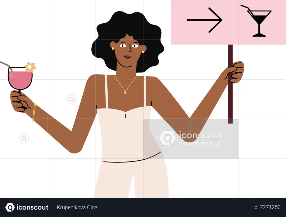 Girl holding plate pointer to the bar  Illustration