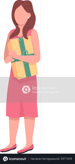 Girl holding present box  Illustration