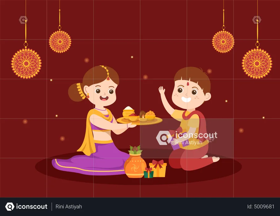 Girl Holding Puja Thali  Illustration