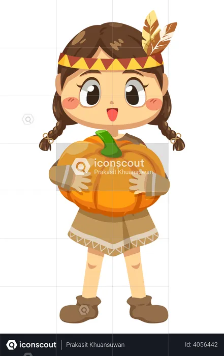 Girl holding pumpkin  Illustration