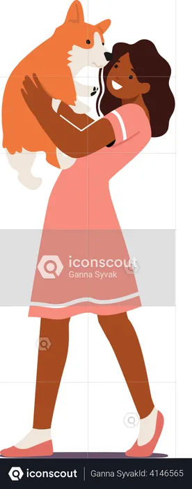 Girl Holding Puppy on Hands  Illustration