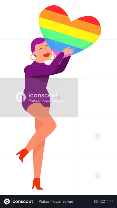 Girl holding rainbow heart  Illustration