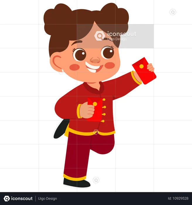 Girl holding red envelope  Illustration