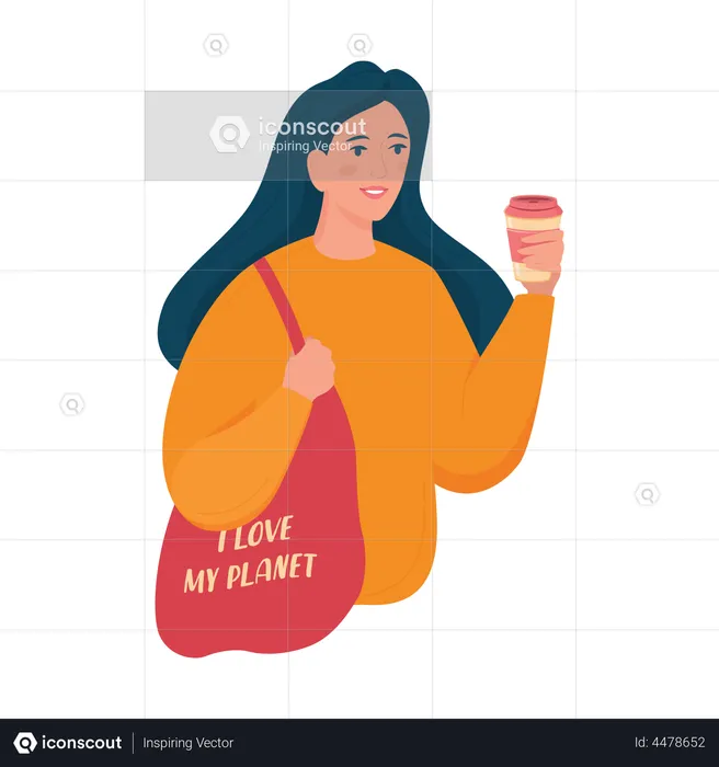Girl holding reusable coffee cup  Illustration