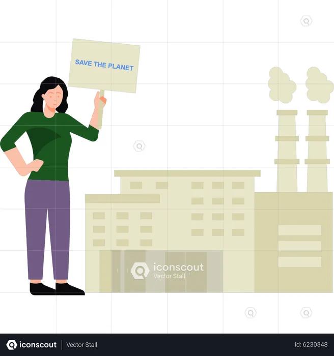 Girl holding Save the Planet board  Illustration