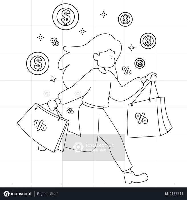 Girl holding shopping bags  Illustration