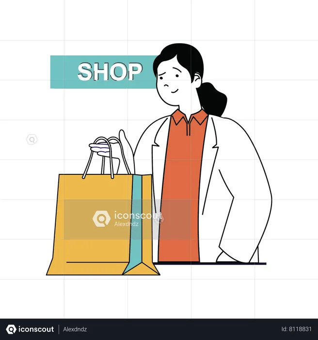 Girl holding shopping bags  Illustration