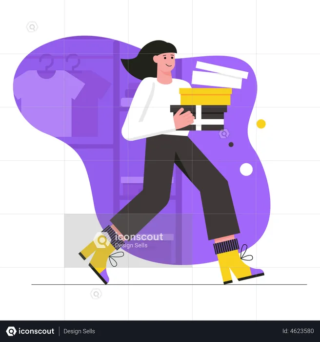 Girl holding shopping boxes in hand  Illustration
