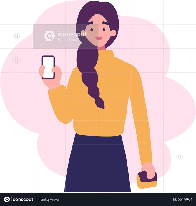 Girl Holding Smartphone  Illustration