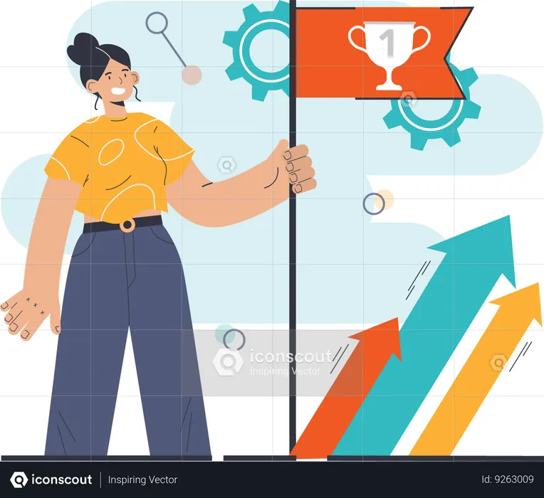 Girl holding success flag  Illustration