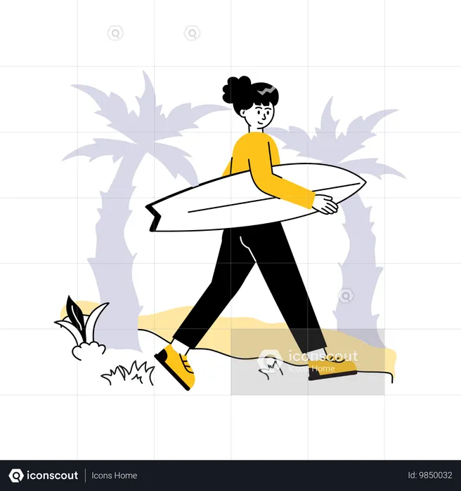 Girl holding surf board  Illustration