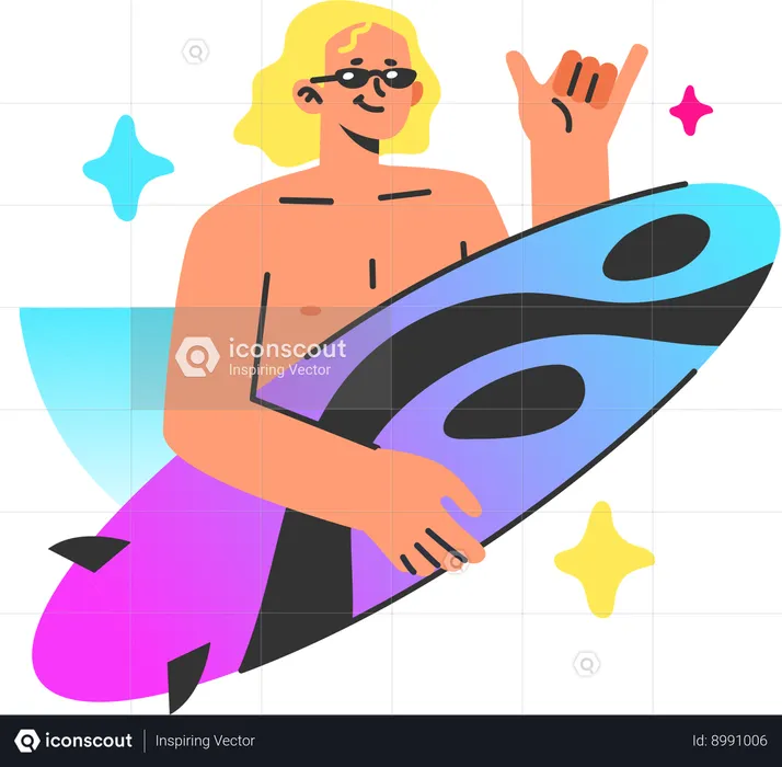 Girl holding surfing board  Illustration