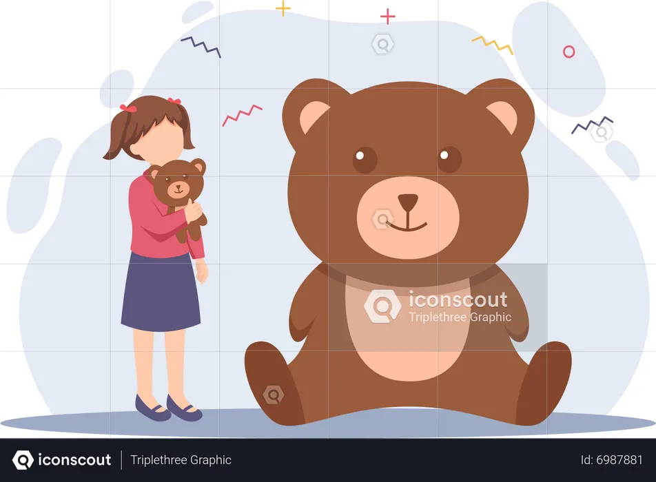 Girl holding teddy bear toy  Illustration