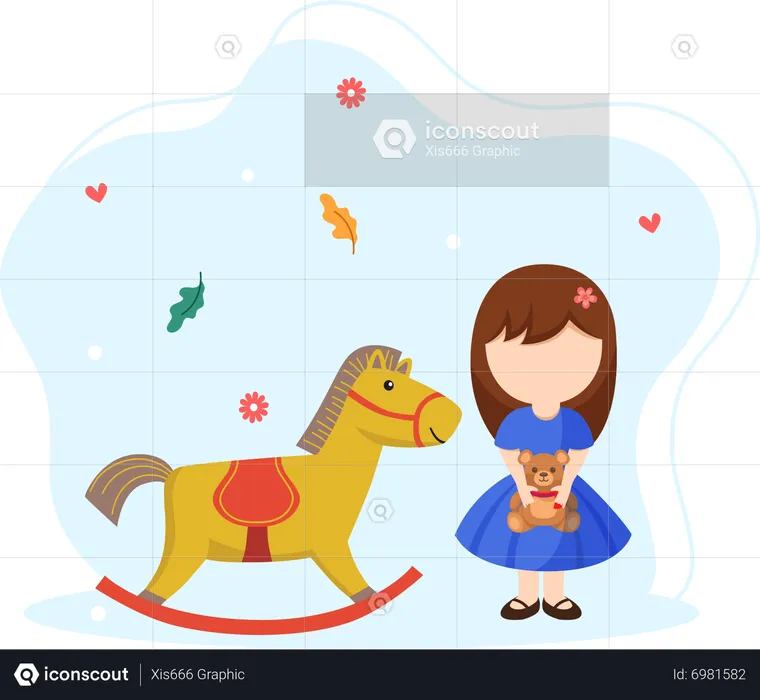 Girl holding teddy bear toy  Illustration