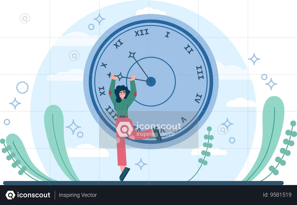 Girl holding time on clock  Illustration