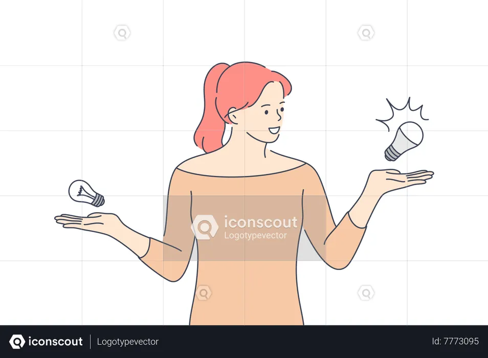 Girl holding two bulb in two hands  Illustration