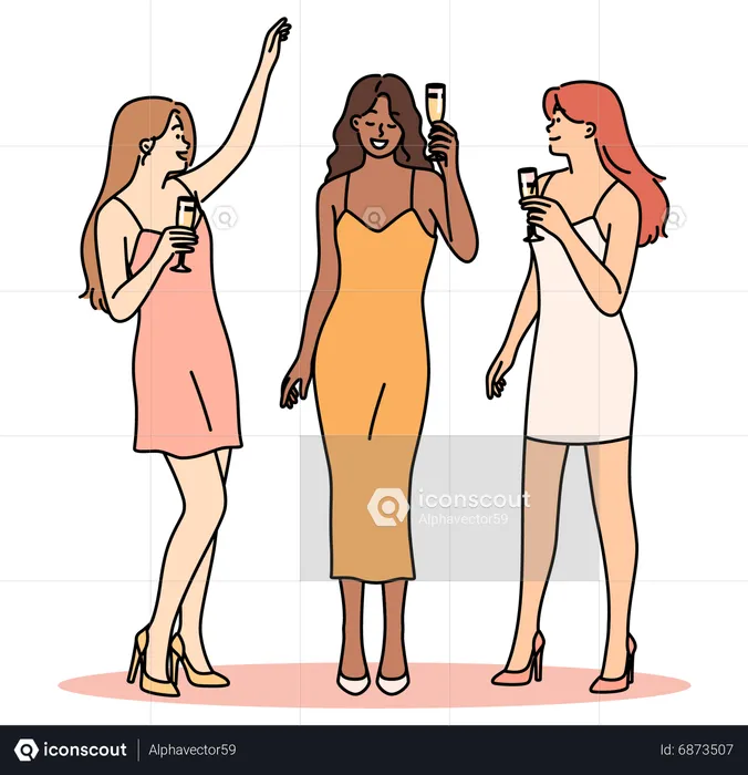 Girl holding wine glass in party  Illustration