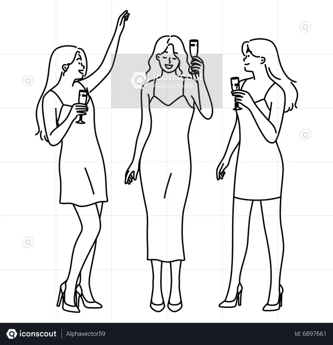 Girl holding wine glass in party  Illustration