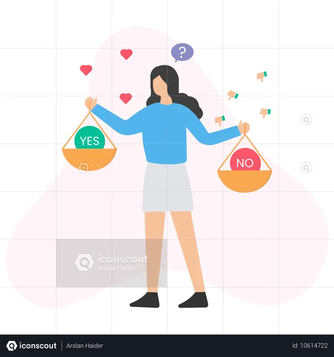 Girl holding Yes Or No scale in hand  Illustration