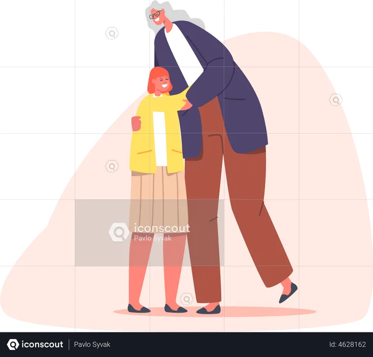 Girl hugging grandmother  Illustration