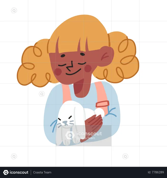 Girl Hugging Rabbit  Illustration