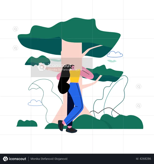 Girl hugging tree  Illustration