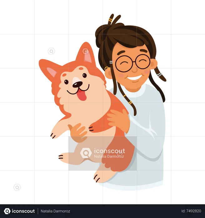 Girl Hugging With Baby Fox  Illustration