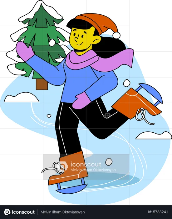 Girl Ice Skating  Illustration