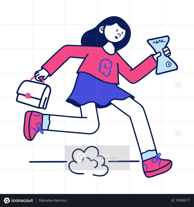 Girl in a hurry to work  Illustration