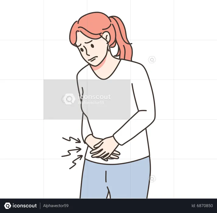 Girl in abdomen pain  Illustration