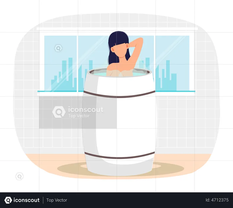 Girl in barrel washing  Illustration